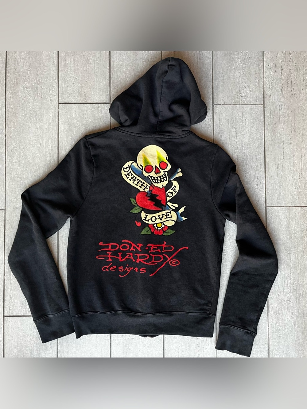 Vtg Ed Hardy X Christian Audigier Hoodie Y2K Death of Love Skull Broken Heart